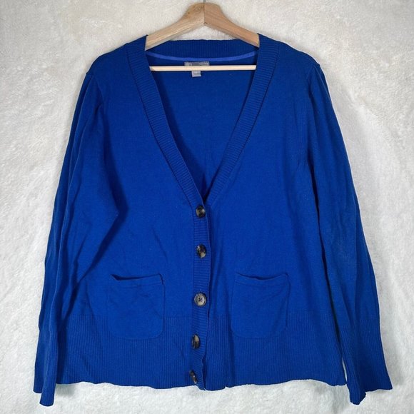 JCP JCPenny Sweater Women 2X Blue Cardigan Pockets Cotton Cashmere Blend Solid - Picture 3 of 11